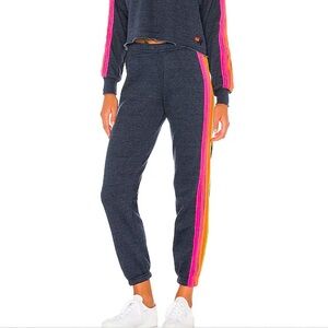 Aviator Nation 5 Stripe Sweatpants in Heather Navy Neon